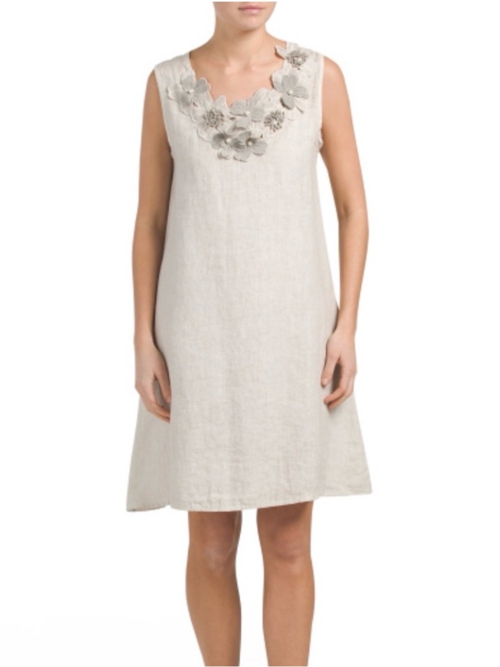 NWT Rosemarine Shift Dress 100% Linen Floral Applique Neckline Sleeveless Size M